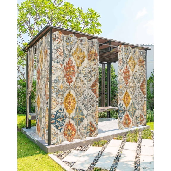 nqOlkjepod Outdoor Curtains for Patio Waterproof, Retro Morocco Outdoor Privacy Panels Grommet, Boho Shabby Abstract Geometric Aesthetic Blackout Outside Curtains for Porch/Cabana 54"x108", 1 Panel