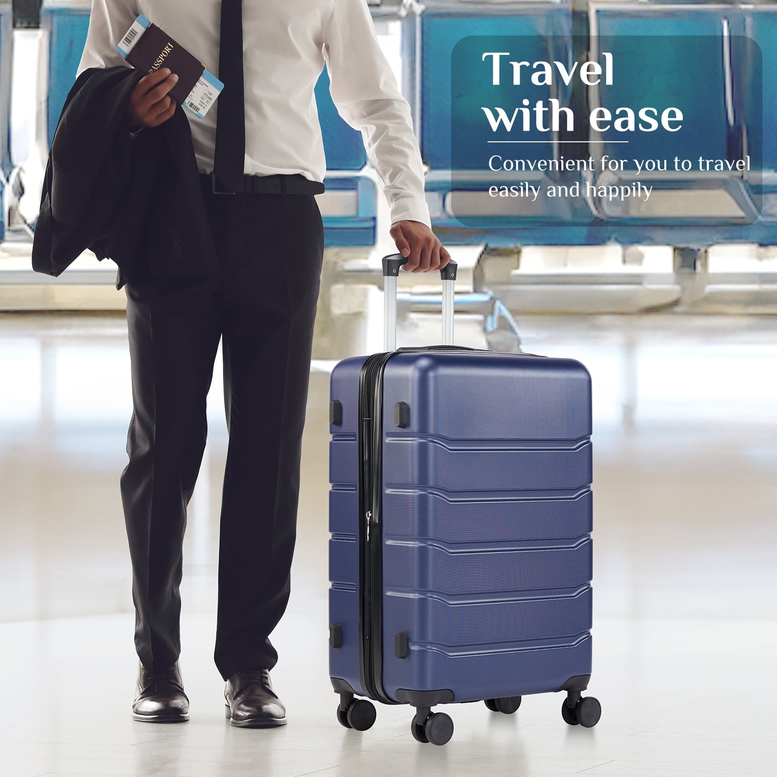 CONCETTA 28 inch Luggage, Lightweight Expandable Rolling Suitcase, Hard Shell ABS & TSA Lock Double Spinner Wheels Suit Case, Blue