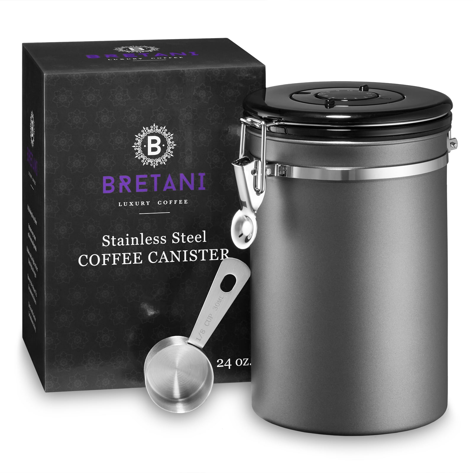 18 Ounce Coffee Container Stainless Steel Storage Canister with Magnetic Scoop Fresher Beans and Grounds for Longer 