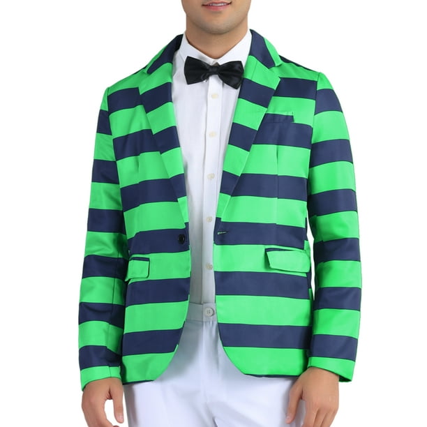 Inspire Chic Chaquetas Deportivas a Rayas para Hombres, Blazers de Promoción de Un Solo Botón con Solapa Notch, XL Verde
