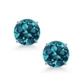 thumbnail image 2 of Gem Stone King 14K White Gold London Blue Topaz Screwback Stud Earrings for Women Men (2.20 Cttw, Gemstone Birthstone, Round 6MM), 2 of 5