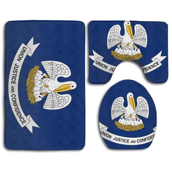 GOHAO Flag Louisiana 3 Piece Bathroom Rugs Set Bath Rug Contour Mat and Toilet Lid Cover