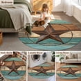 thumbnail image 6 of Teal Brown Large Area Rugs for Bedroom Living Room, Soft Non Slip Carpet Bedside Rug, Country Texas Star Farmhouse Barn Door Wood Round Floor Cover Kitchen Accent Rug 3' for Dining Room/Office, 6 of 9