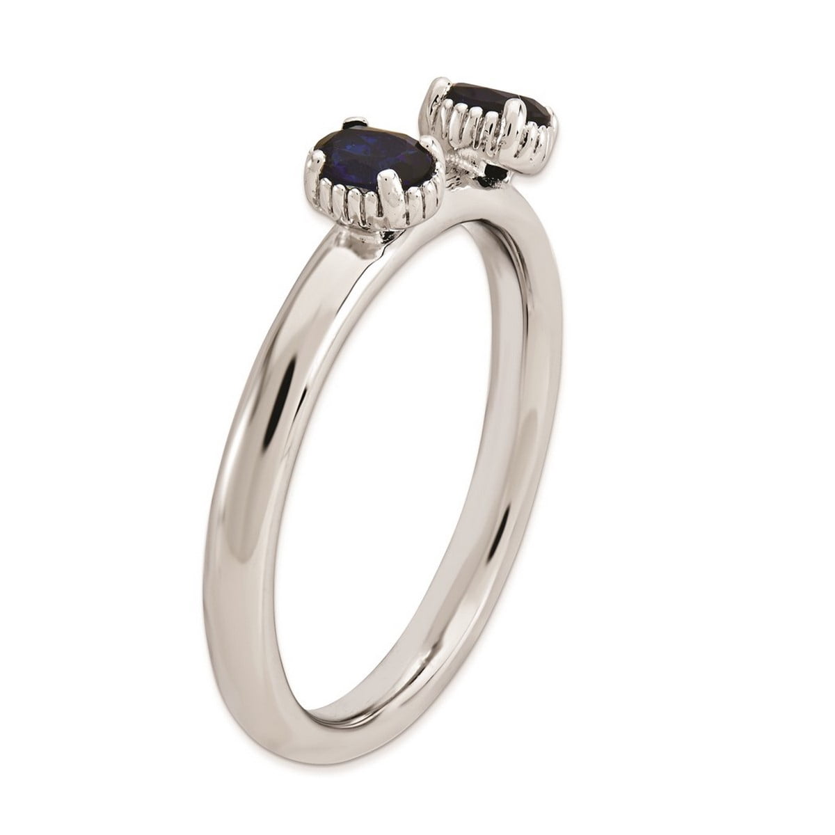 2.5mm 925 Sterling Silver Polished Prong set Stackable Created Sapphire Two Stone Ring Size 7 Stackable Ring for Women
