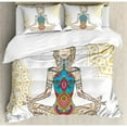 thumbnail image 3 of Chakra Decor Twin Size Duvet Cover Set, Girl in Yoga Position with Ethnic Figures on Her Body Physical Force Belief Pattern, Decorative 2 Piece Bedding Set with 1 Pillow Sham, Multi, by Ambesonne, 3 of 3