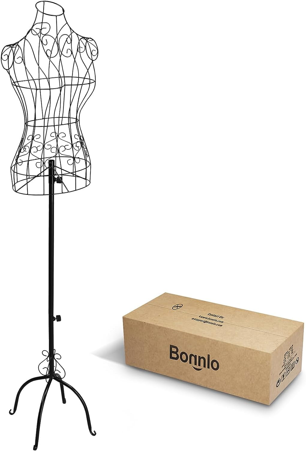 Bonnlo Female Wire Dress Form, Vintage Style Wire Mannequin for Home Decor Display, Small Size Adjustable Height Metal Wire Body