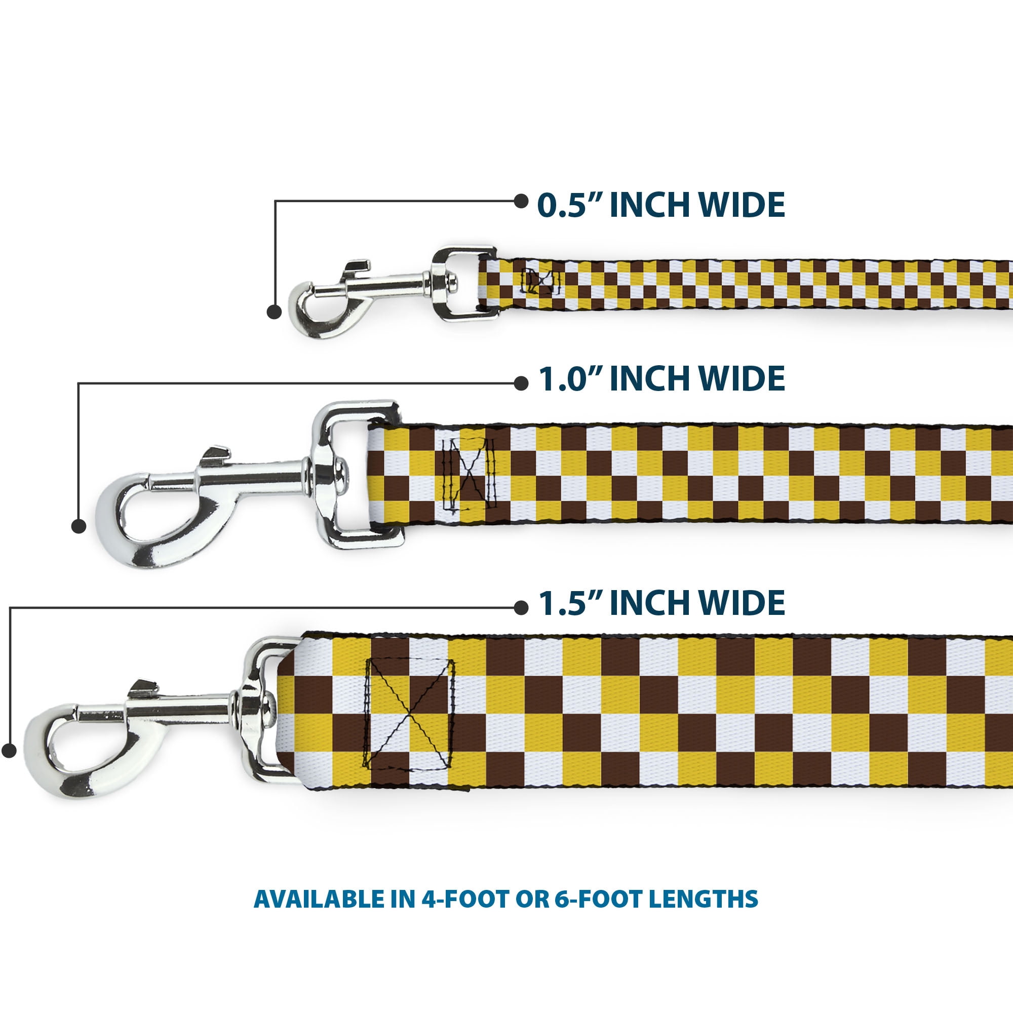 Buckle-Down Pet Leash, Dog Leash, Checker White Gold Brown, 6 Feet Long 1.0 Inch Wide