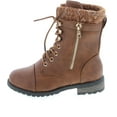 thumbnail image 2 of Link Mango-31 Kids Round Toe Military Lace Up Knit Ankle Cuff Low Heel Combat Boots, Tan, 1, 2 of 7