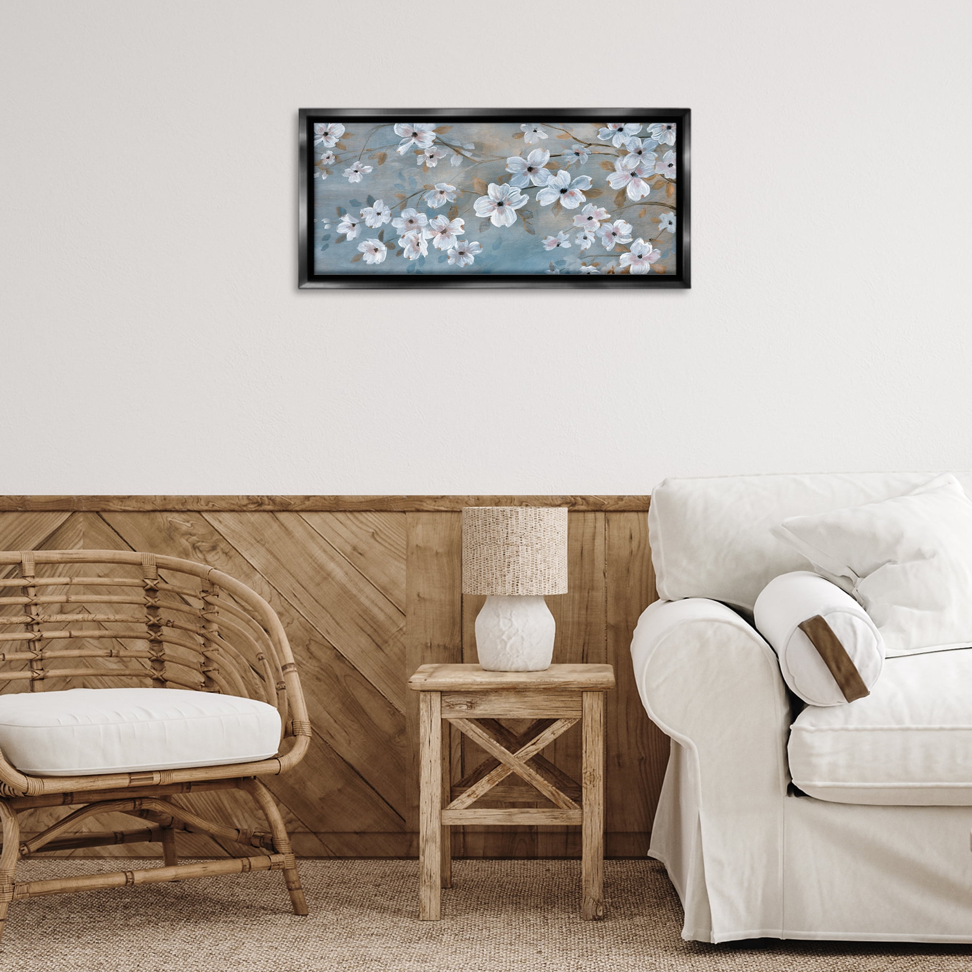 Stupell Industries Traditional Apple Blossoms Plants & Flowers Painting Black Floater Framed Canvas Art Print Wall Art, 25 x 11