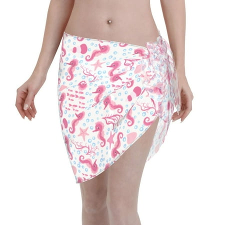 Adobk Women Beach Sarong Bathing Suit Seahorse And Starfish Print Wrap Skirt Sheer Bikini Swimsuit Cover Ups For Swimwear
