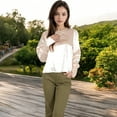 thumbnail image 4 of Women's Satin Long Sleeve Blouse with Buttoned Cuffs and Subtle Puff Shoulders - X Large, Light Beige, 4 of 7
