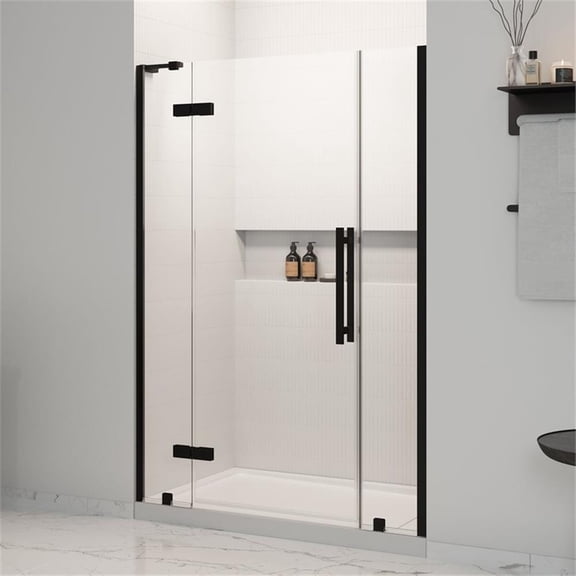 Pemberly Row 54 x 36 x 74-3/4 Shower Kit with Base and Door in Black
