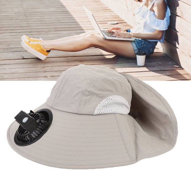Sombrero Para Fanáticos Al Aire Libre, Sombrero Para El Sol De Ala Ancha, Transpirable, Recargable Por USB, Con Ventilador, Gris Claro Para Pescar