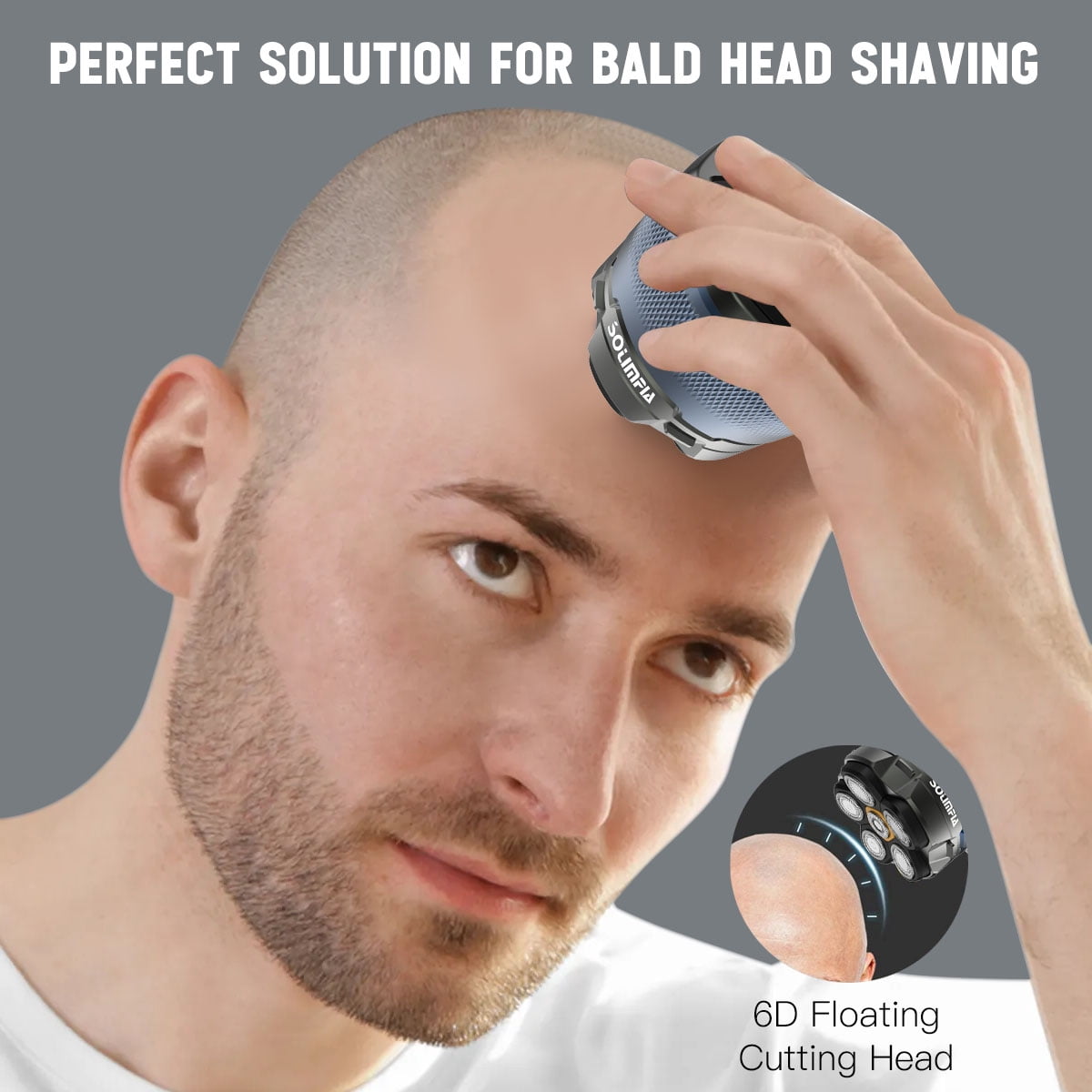 Electric Shaver for Men SOLIMPIA 6-Head Bald Head Shaver IPX6 Waterproof LED Display, Blue