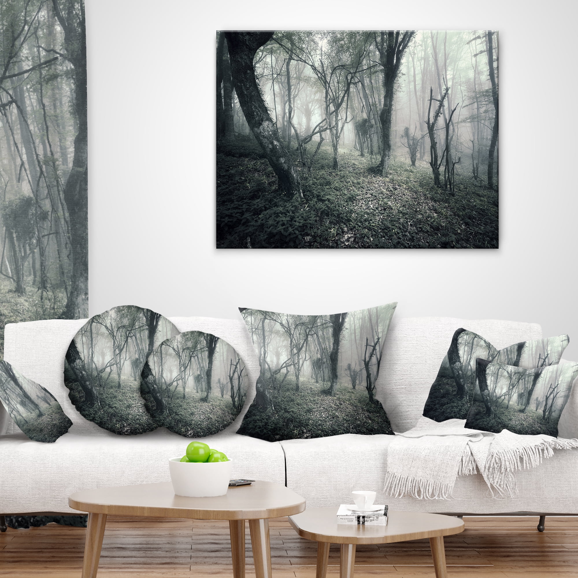 Designart Vintage Forest Filled with Fog - Landscape Photography Throw Pillow - 12x20
