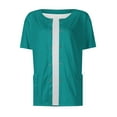 thumbnail image 4 of DENGDENG Plus Size Scrubs for Women Stretch Top Cute Crew Neck Solid Color Print Scrub Tops Casual Snap Front Summer Short Sleeve Workwear Nursing Uniform with Pockets Turquoise XL, 4 of 5