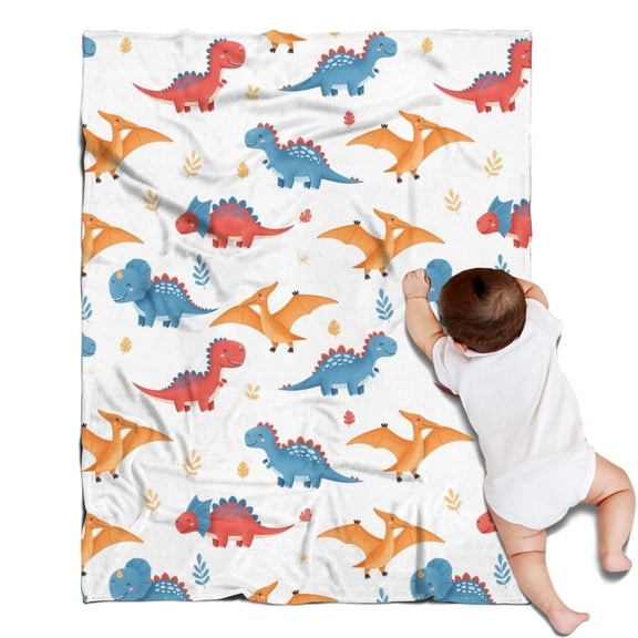 White Cartoon Dinosaurs Pterosaurs Pattern Blanket,Comfortable Soft Flannel Throw Blanket,All Season,Warm Lightweight Blankets for Sofa Bed Couch Living Room Chair,30"x40"