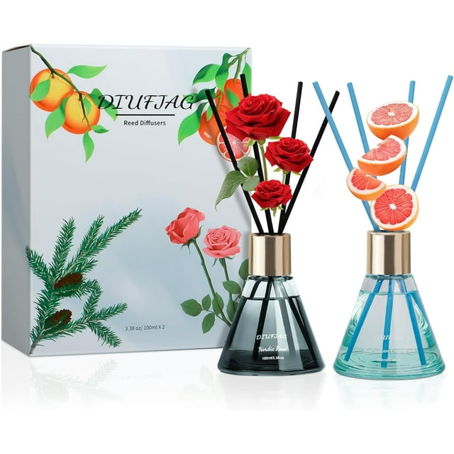 Rose Grapefruit Reed Diffusers with 16 Fiber Sticks,200ml Scent Diffuser for Bedroom Bathroom Living Room,Last Up 45 Days