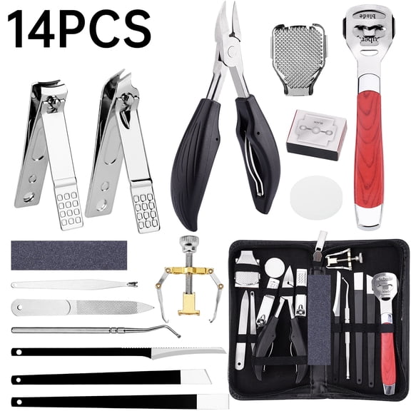 NiHome 14-In-1 Nail Care Set for Thick and Ingrown Nails for Men, Women, Seniors, Heavy-Duty Toenail Clipper Kit with Travel Case, Stainless Steel Trimmer, Dual Spring Cutter with Non-Slip Handle