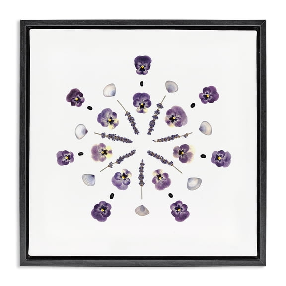 Stupell Industries Pansies & Lavender Symmetry Black Framed Floater Canvas Wall Art, design by Beth Adoette