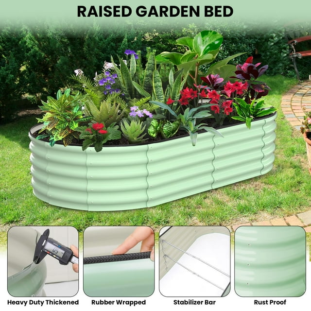AKDSteel 8x2x1ft Raised Garden Bed, Large Galvanized Steel Outdoor Planter Box With Open-Ended Base For Gardening