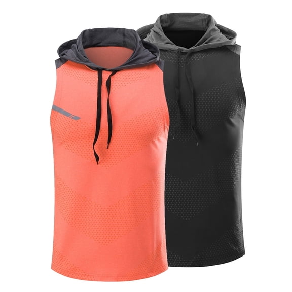 Youthup Men's Hooded Sleeveless Tank Tops 2-Pack - Quick-Dry Workout Shirts with Reflective Strips, Summer Athletic Tops