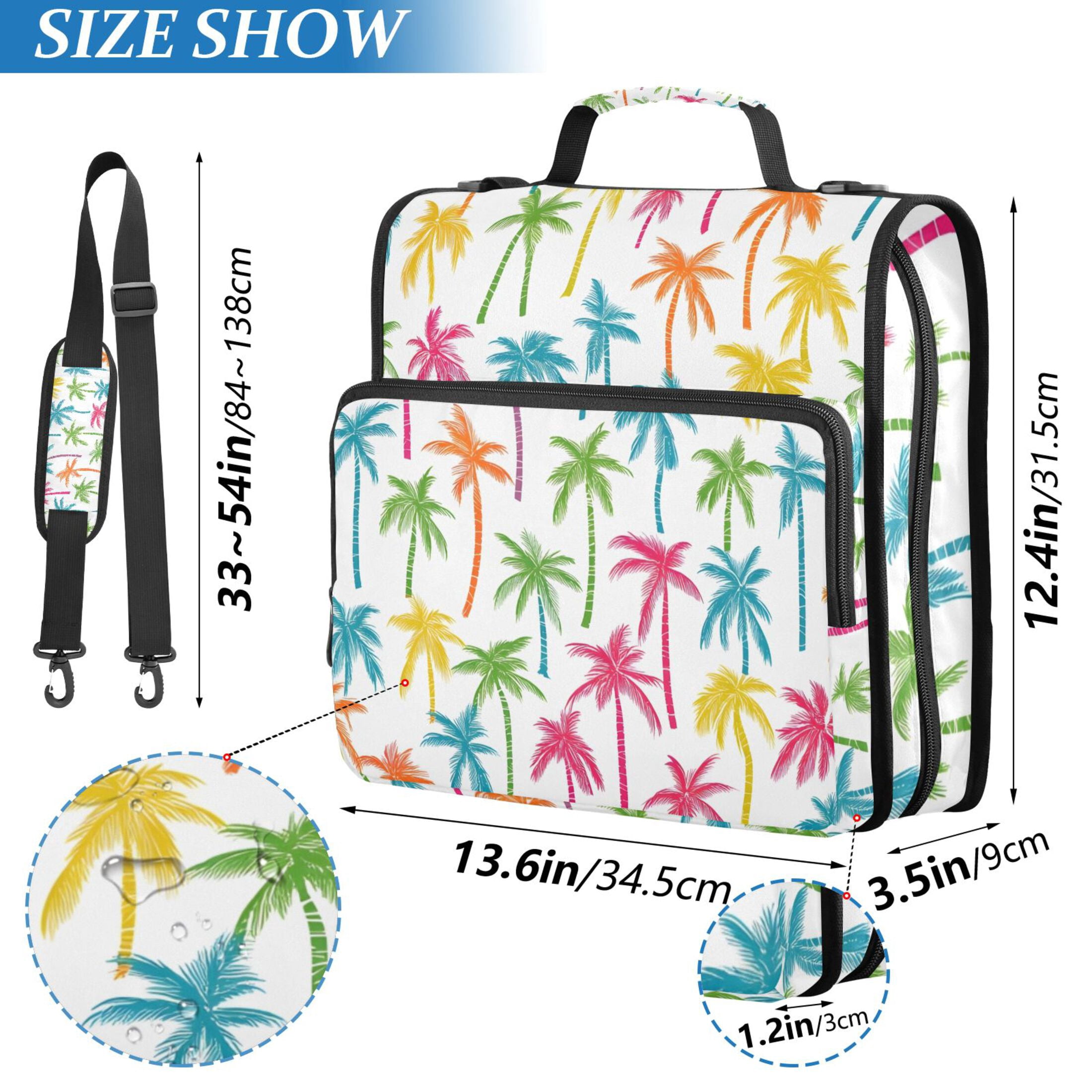 3 Ring Zipper Binder with Shoulder Strap Waterproof Trapper Keeper 2 Inch D-Ring 500 Sheets Capacity Colorful Coconut Tree