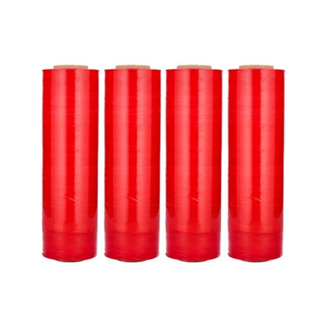 4 Rolls Red Color Hand Stretch Wrap Plastic Film 18 Wide X 1500 Feet X 80 Gauge