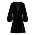 thumbnail image 5 of BangWanChi Black Dresses for Women Fashion Women Casual Dress V-Neck Long Sleeve Canary Velvet Dress Long Waist Dress, 5 of 6
