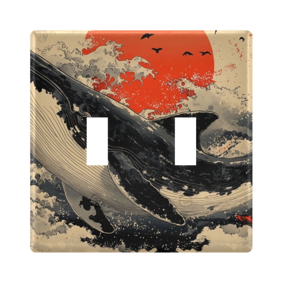 Dailycode Light Switch Plate Covers 2 Gang Wall Plate Plastics Outlet Covers for Kitchen Home Office Decor Whale and Red Sun