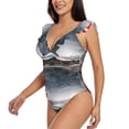 thumbnail image 3 of Yiaed 3d Lighthouse in the Surf Print Women's Ruffled One Piece Swimsuit V Neck Swimwear Slimming Monokini for Woman-XX-Large, 3 of 8