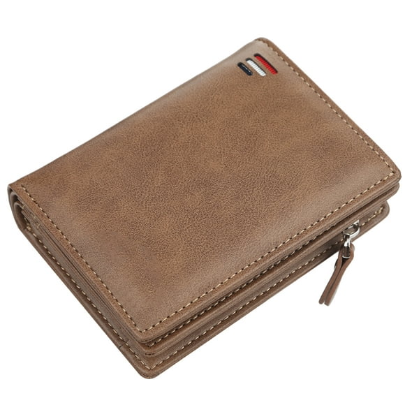 Leather Wallets for Men Short Billfold Wallet with Zipper Pocket Mens Purses Credit Card Holders