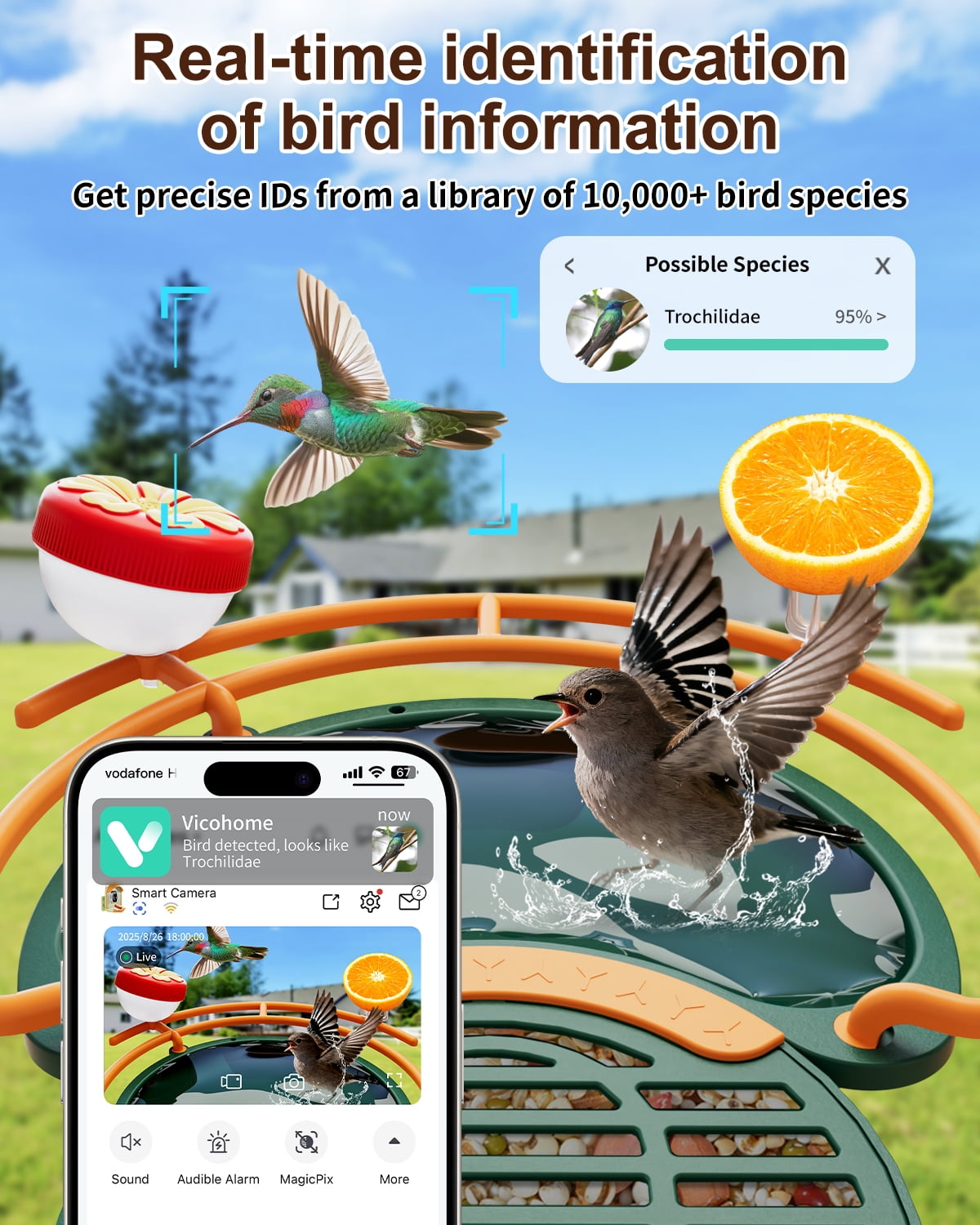 Bird Feeder with Camera, 2K HD Camera Birds Feeder with Bath Wireless Outdoor, Solar Powered Bird Watching with APP Control, Night Vision, Motion Detection Alerts, Birdfeeder for Backyard, Dark Green