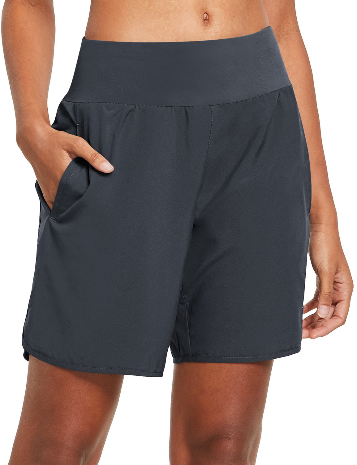 BALEAF Women/'s 7 Athletic Long Running Shorts Zipper Pocket Drawstring Lounge Sport Gym