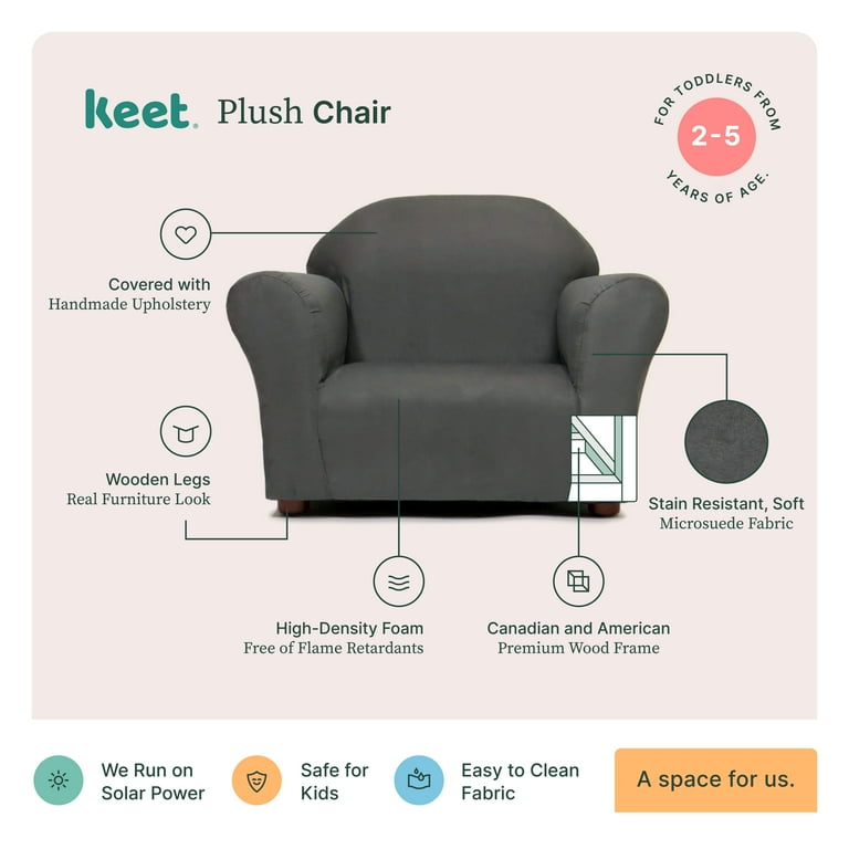Plush Keet Children s Chair Charcoal with accent pillow