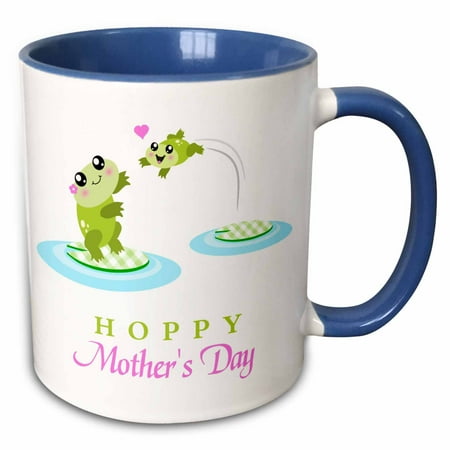 - 3dRose Hoppy Happy Mothers Day - fun and cute mom and baby frog - kawaii mother and child green frogs love - Two Tone Blue Mug, 11-ounce