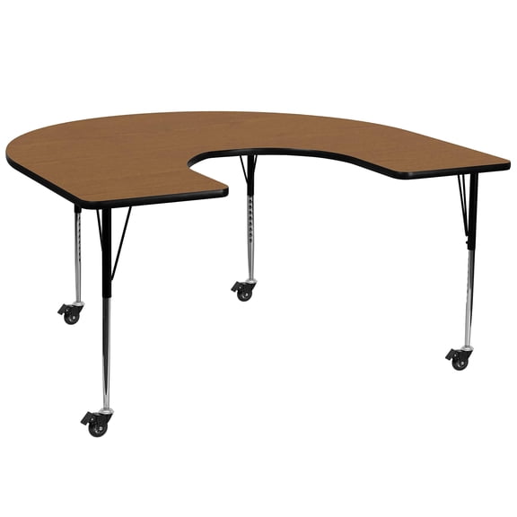 Bowery Hill 31" x 66" Horseshoe-Shaped Mobile Activity Table in Oak