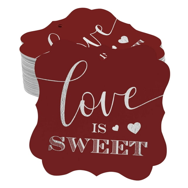 Inkdotpot Pack Of 100 Real Silver Foil Bracket Shape Paper Tags Love Is Sweet Wedding Favor Hang Tags