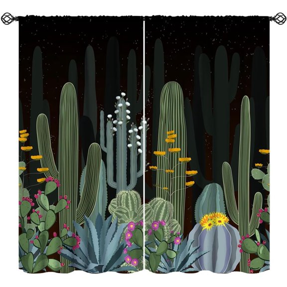 Cactus Window Curtains,Natural Tropical Plant Flowers Room Darkening Door Window Rod Pocket Curtain for Living Room Bedroom Kitchen Bathroom W84xL84in
