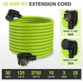 thumbnail image 2 of 25 FT 30 Amp RV Extension Cord Outdoor with Grip Handle, Flexible Heavy Duty 125V 10/3 Gauge STW RV Power Cord Waterproof, NEMA TT-30P to TT-30R, Green, ETL Listed, 2 of 8