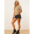 thumbnail image 4 of Blusa de fiesta de manga corta con lentejuelas de terciopelo Allegra K Albaricoque XS, 4 of 6