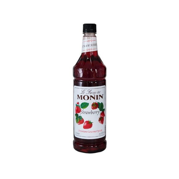 Monin Strawberry Syrup - 4 Liters Total (4x 1L) - Sweet, Fruity Flavor - For Sodas, Cocktails & Coffee