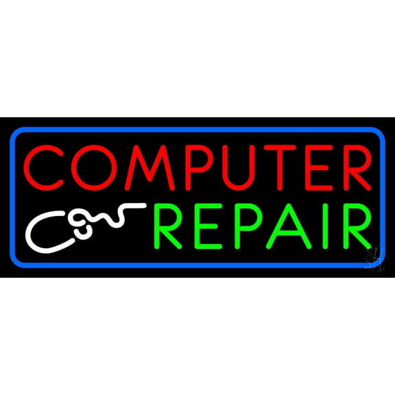 Computer Repair Withmouse LED Neon Sign 13 x 32 - inches, Clear Edge Cut Acrylic Backing, with Dimmer - Bright and Premium built indoor LED Neon Sign for Computer & Electronics store decor.
