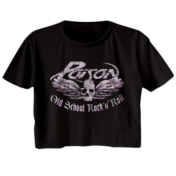 Poison Old School Rock N Roll Black Junior Women's Festival Cali Cropped T-Shirt