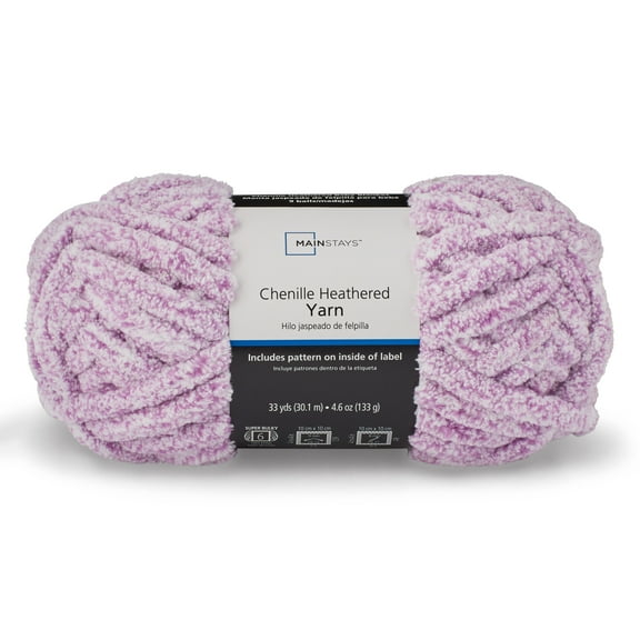 Mainstays Chenille Heathered Yarn, 33 Yds, Purple, 100% Polyester, Super Bulky