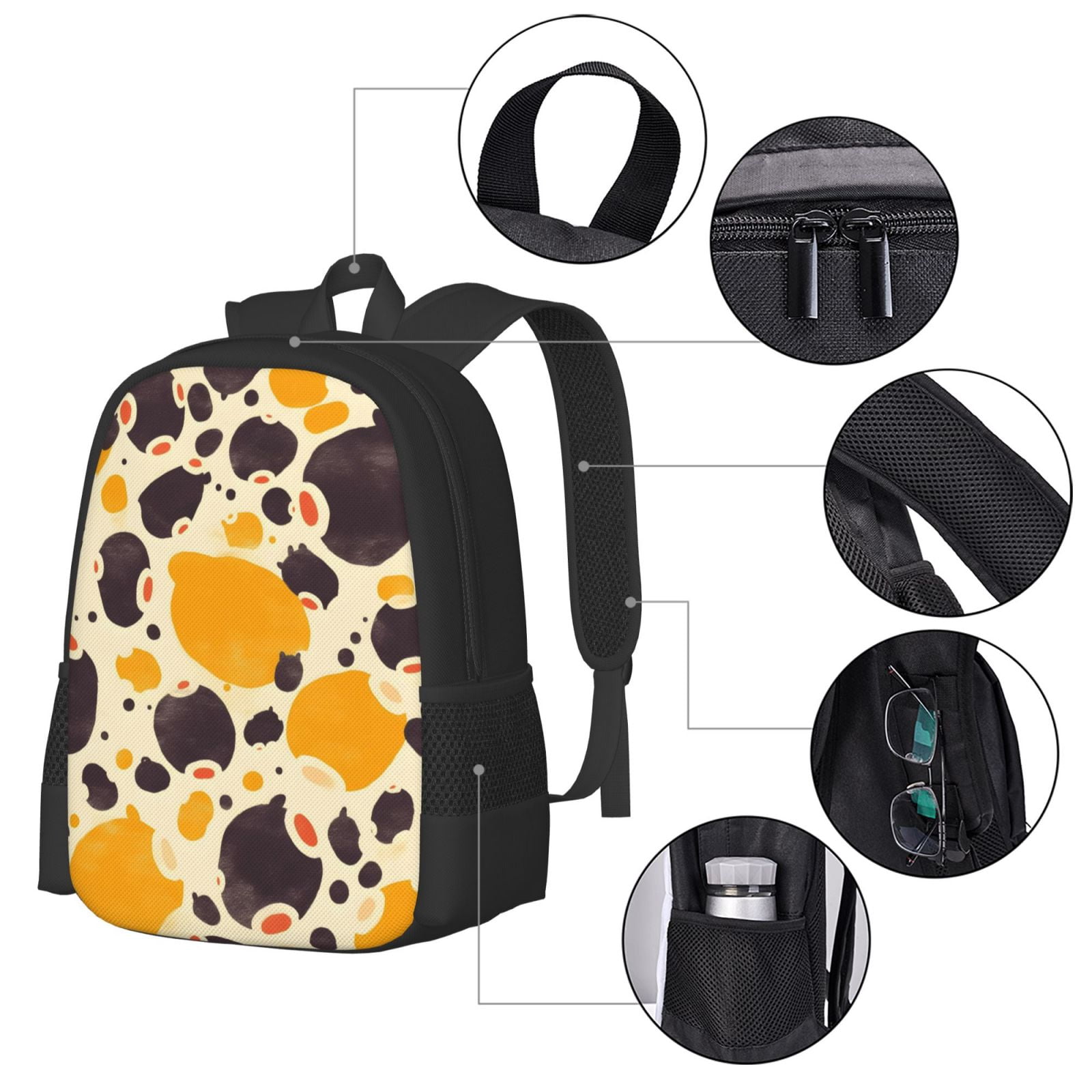 Large Capacity Backpack 16.5×12.5×5.5in Widened Shoulder Strap Design Main Bag Large Top Handle Belt Adjustable Shoulder Strap Milk Cow Print Style Sienna_3