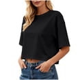 thumbnail image 2 of MLCDZ Women 3/4 Sleeve Cropped T-Shirts Drop Shoulder Crew Neck Crop Tops Casual Loose Fit Summer Solid Color Basic Tees Beach Vacation Tops, 2 of 10