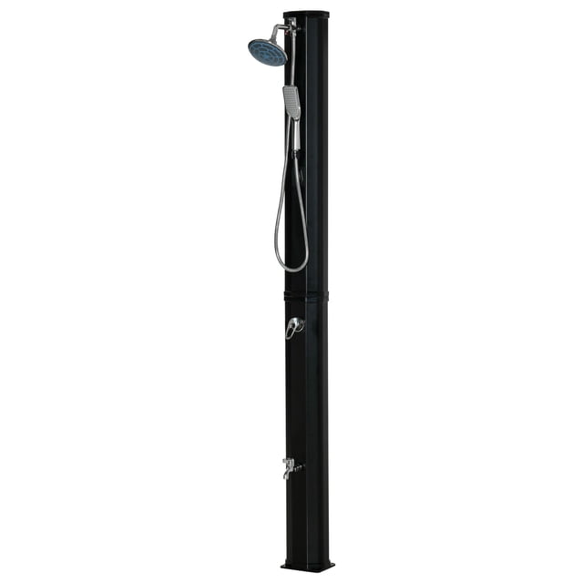 7ft Black Outdoor Solar Heated Shower - Adjustable Temperature & Pressure, 9.2 Gal Capacity, Rotating Shower Head, Perfect for Poolside & Garden Use