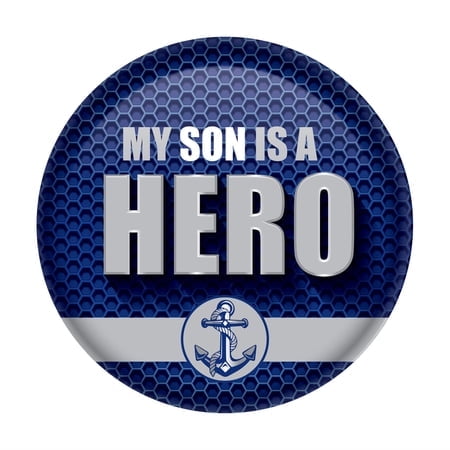 Beistle BT080 2 in. My Son is A Hero Button, Blue