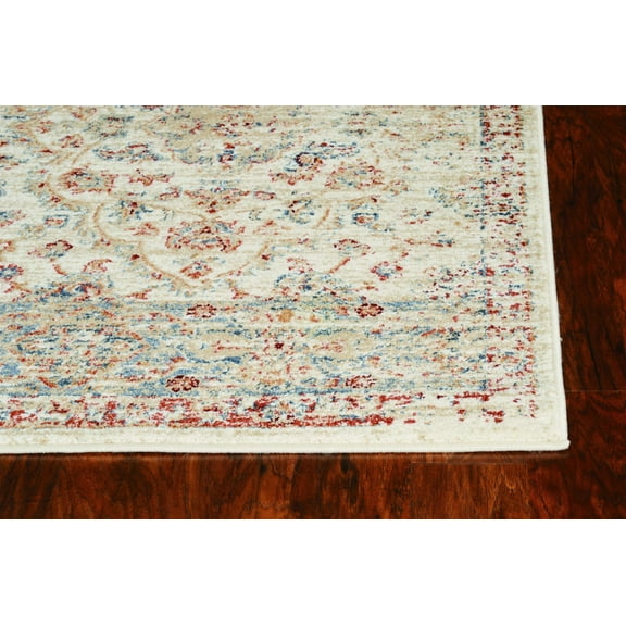 8' Ivory Machine Woven Vintage Floral Indoor Runner Rug